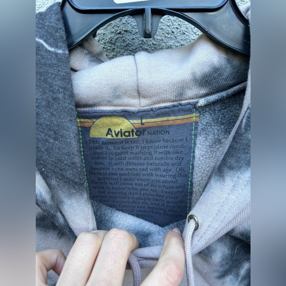 ❌SOLD❌AVIATOR NATION HAND DYED PULLOVER HOODIE RELAXED Tie Dye Vintage Charcoal - Picture 4 of 5